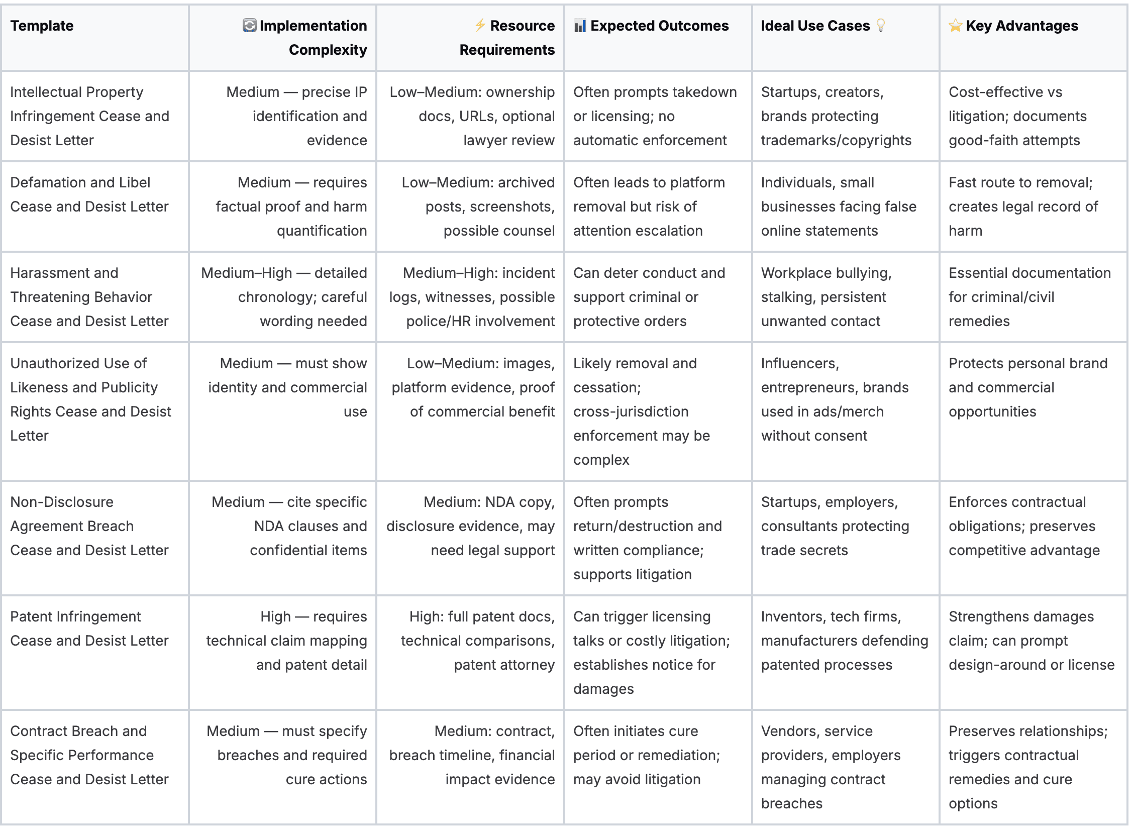 Comparison Table